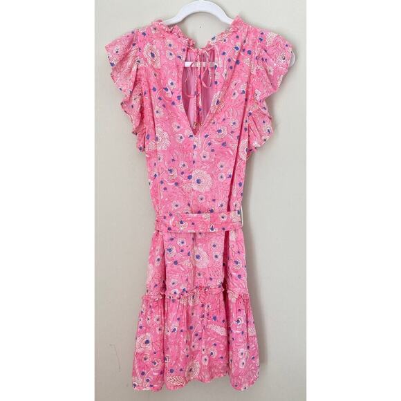 Oliphant Flirty Ruffle Hem Carolina Pink Cotton Block Print Dress Tuckernuck Med - Picture 14 of 16